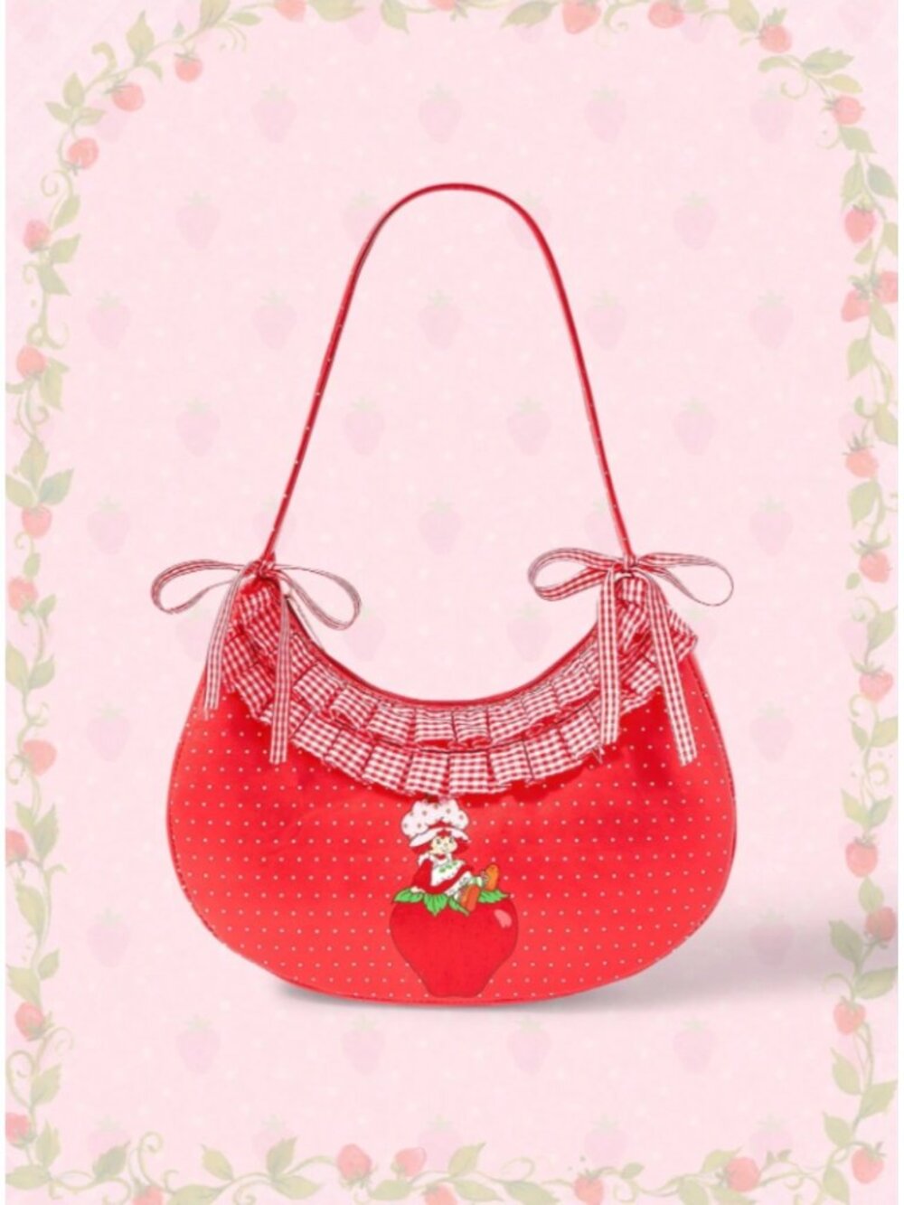 Strawberry Shortcake Ruffle Shoulder Bag Cute Red Polka Dot Strawberry Purse